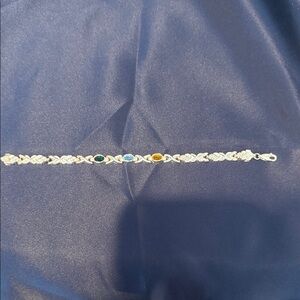 Sterling Silver Multistone Tennis Bracelet with Green, Blue & Yellow Gems